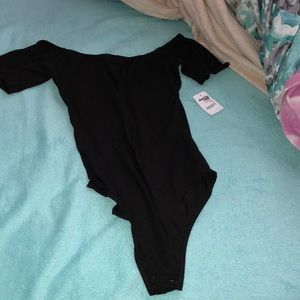 Black open shoulder bodysuit